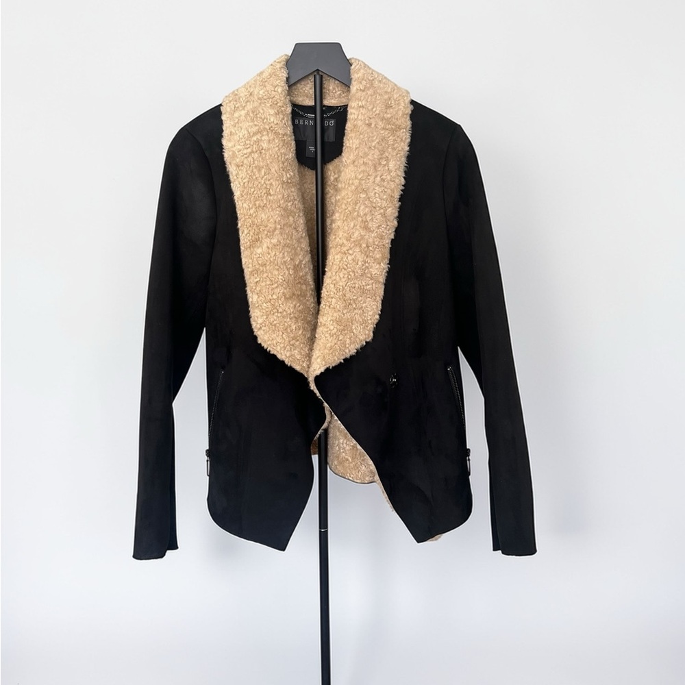 Bernardo Women’s Black Shell Faux Suede Jacket With Tan Shearling Size Small - Picture 3 of 6